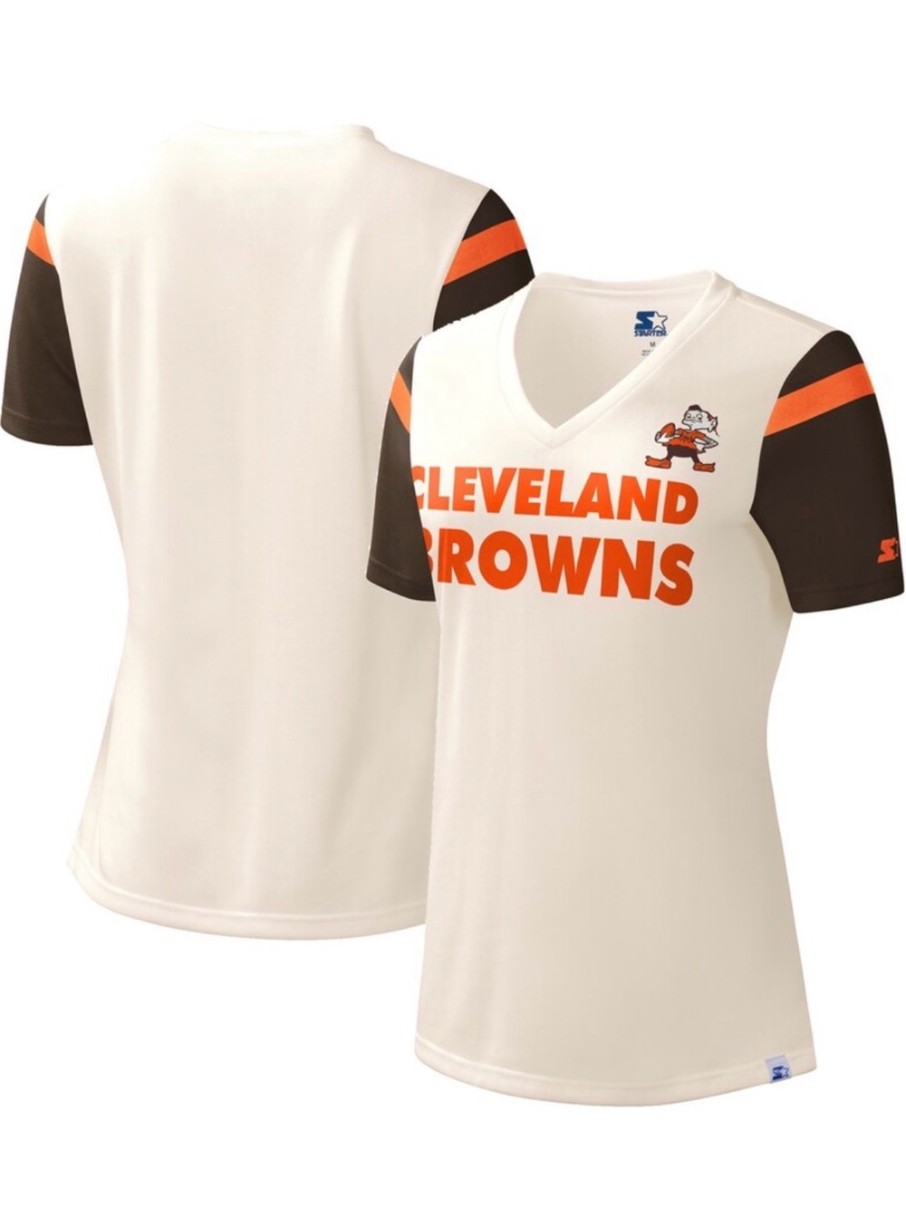 Cleveland Browns NFL Starter Women's Kick Start V-Neck T-Shirt - Cream 2XL NWT